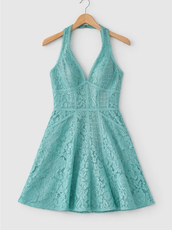 BCBGMaxAzria Dresses & Skirts - BCBGMAXAZRIA Lace Mini Dress Aqua Blue Fit & Flare